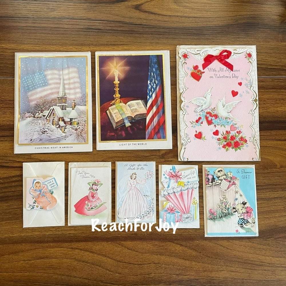 Vintage Greeting Card Lot Of 8 Unused Baby Shower Valentines Christmas